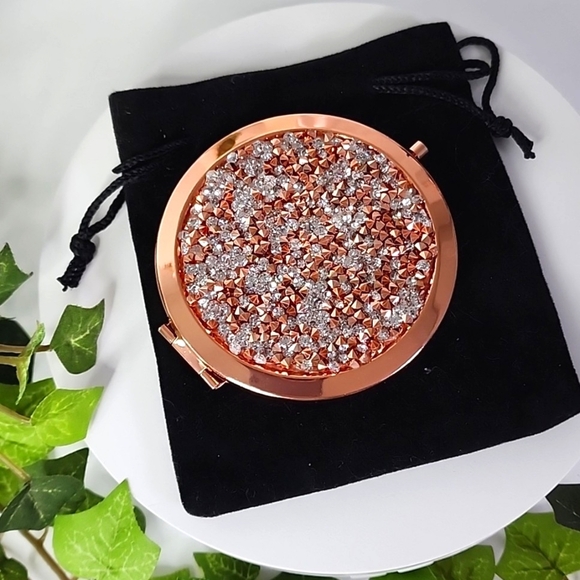 Rose Gold Bling Cosmetic Compact Mirror New - Picture 1 of 6
